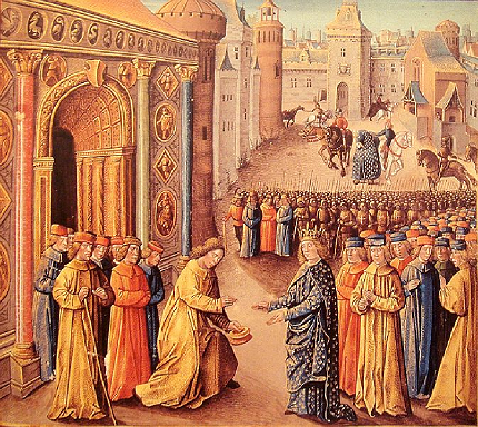 Raymond Ier de Poitiers accueillant Louis VII  Antioche - d'aprs une enluminure de Jean Colombe pour Les Passages d'oultre mer de Sbastien Mamerot - vers 1473-1474